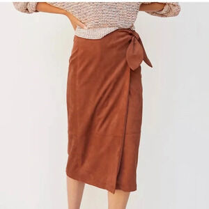 Anthropologie Lauren Suede Southwestern Wrap Midi Skirt Neutral Brown XS